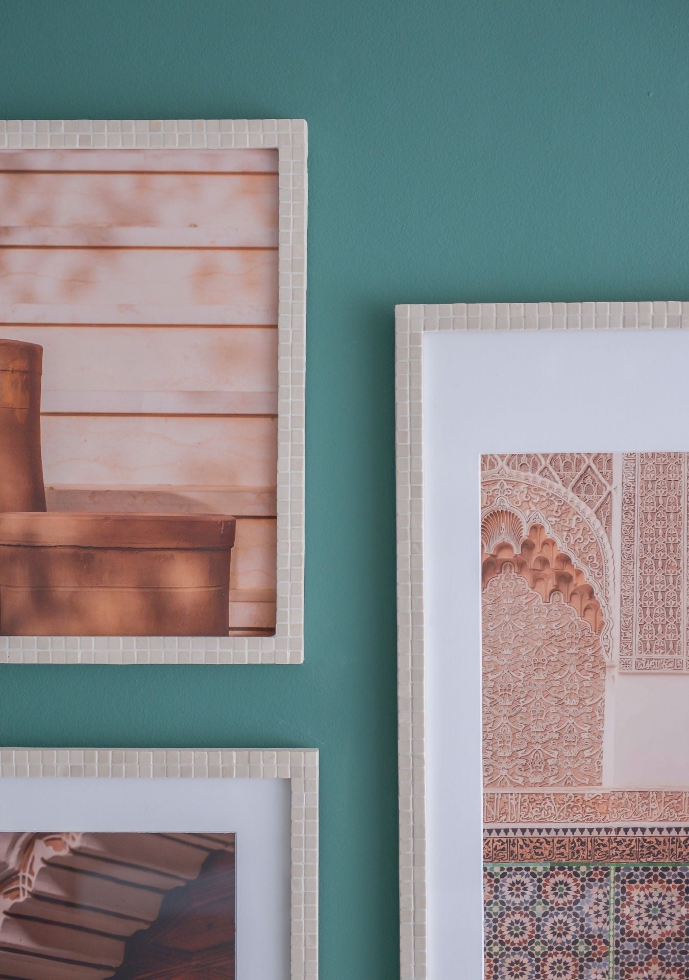 Handcrafted beige mosaic photo frames with ceramic grout – Pure Reflection